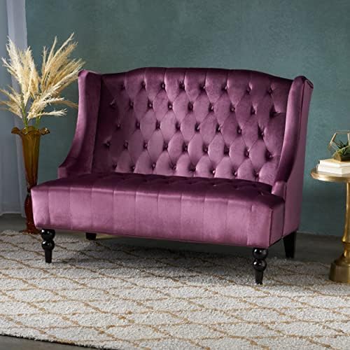 Christopher Knight Home GDFStudio Leona Modern Glam Tufted Velvet Wingback Loveseat, Raisin and Dark Brown