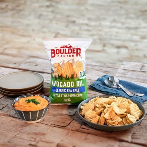 Boulder Canyon Classic Sea Salt Flavored Potato Chips, Made With Avocado Oil, Canyon Cut, Gluten Free, 5.25 Ounces (Pack Of 12)