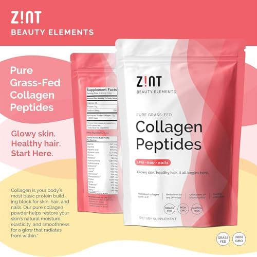 Zint Collagen Peptides Powder (32 oz) | Grass-Fed, Hydrolyzed Type I & III | Supports Skin, Hair, Joints & Gut Health | Rich in Key Amino Acids | Non-GMO, Unflavored