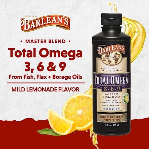 Barlean's Total Omega 3 6 9 Orange Crème Liquid Fish Oil Supplement with Borage and Flaxseed Oil, 2,400 mg of Omegas EPA and DHA Plus GLA for Joint and Heart Health, 8 oz | Fish, borage & flax oils, EPA DHA ALA GLA omegas, Burpless, Non-GMO, Gluten-free,…