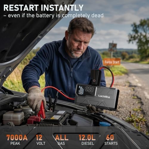 7000A 150PSI Car Battery Jump Starter with Air Compressor, 12V Jump Box | All Gas/12L Diesel