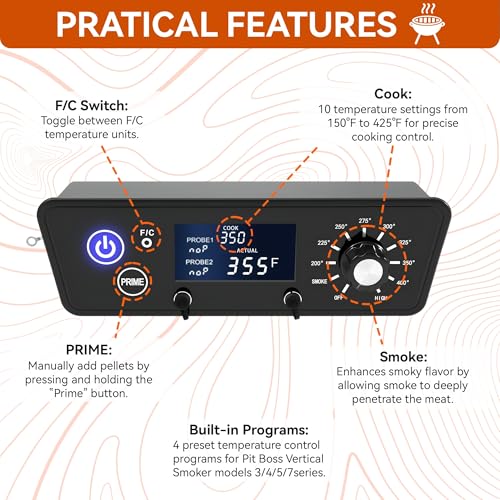 Digital Trapezoid Grill Controller Kit Thermostat Controller Board Replacement Parts Compatible with Pit Boss Vertical Pellet Smoker Copperhead