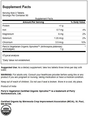 Swanson Certified Organic Spirulina 500 Milligrams 180 Tabs | Most Potent and Digestible Protein Source Among Green Foods; Supports Toxin Removal and Cardiovascular Health; Organic