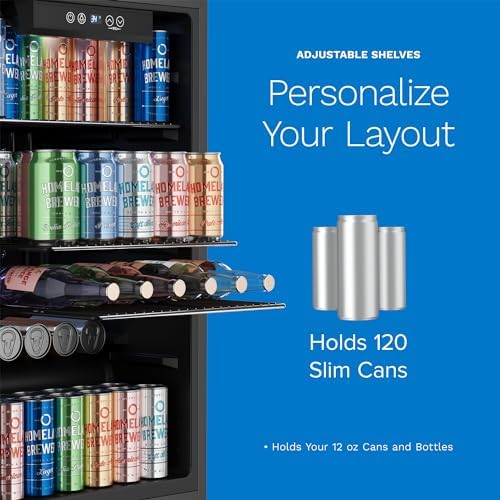 hOmeLabs Beverage Refrigerator and Cooler - Mini Fridge with Glass Door for Soda Beer or Wine - 120 Cans Capacity - Small Drink Dispenser Machine