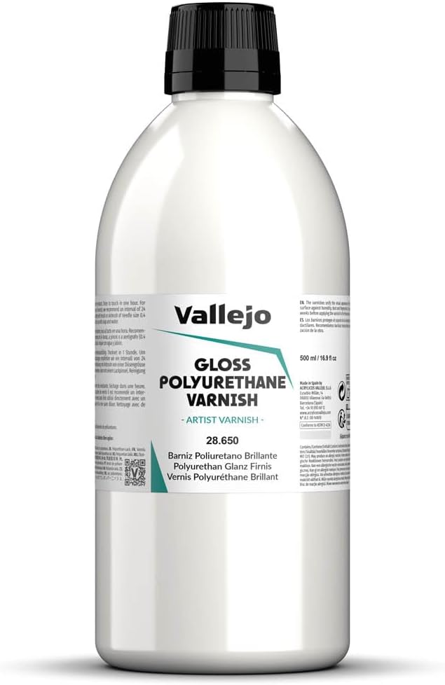 Vallejo - Polyurethane Varnish | Satin Finish 200 ml. (6.76 fl.oz.) | Extraordinary Hardness & Permanence | Create a Perfect Clear Coat | Scratch Resistant for Outdoor and Indoor Surfaces