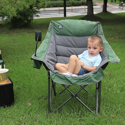 Oversized XL Folding Camping Chair,Heavy Duty Support 400Lbs,Large Comfy Padded Camp Chair for Adults,Lawn Arm Chair w/Cup Holder,Phone Holder,Carry Bag Perfect for Outdoor (Brown