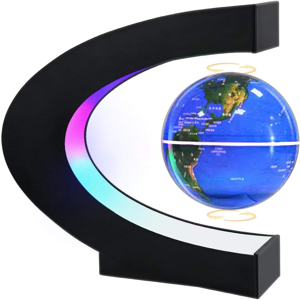 Magnetic Levitating Globe with LED Light | Cool Tech Gift for Men Father | Boys Birthday Gifts for Him | Floating Globes World Office Desk Accessories Tech Gadgets Home Decor Display- Black