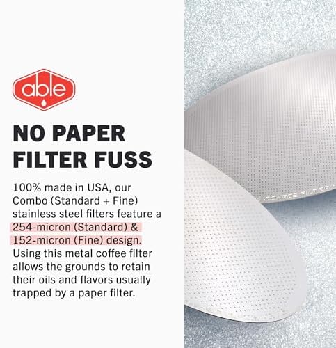 Able - DISK Stainless Steel Coffee Filter, AeroPress Coffee Maker-Compatible, AeroPress Accessories for Home & Cafes, 2.45” Reusable Coffee Filters (254-Micron Standard + 152-Micron Fine), Pack of 2