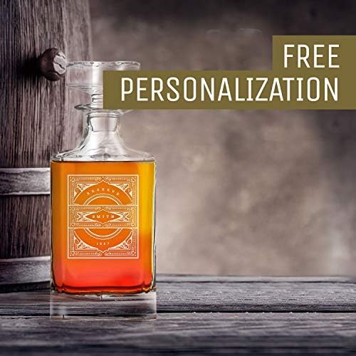 Swanky Badger Personalized Whiskey Decanter, Custom Whisky Decanter, 28 oz, 850ml, 8.5” x 3.5” x 3.5” (Modern)