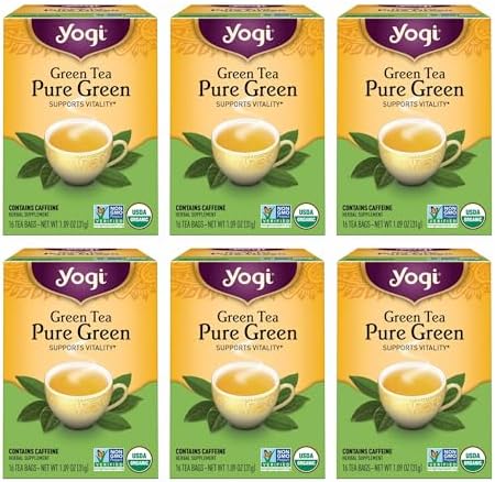 Yogi Pure Green Tea, 16 Tea Bags (6 Pack) | Organic Green Tea That Supports Overall Health and Provides Antioxidants