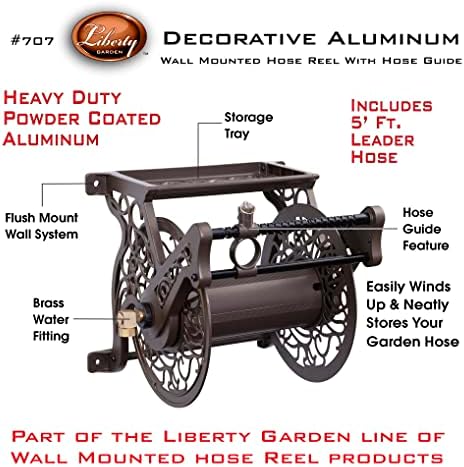Liberty GARDEN 704 Decorative Cast Aluminum Wall Mount Garden Hose Reel, Holds 125-Feet of 5/8-Inch Hose - Bronze
