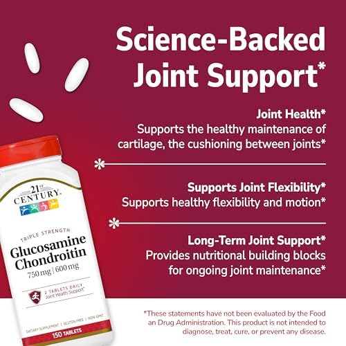 21st Century Glucosamine Chondroitin Triple Strength 750mg/600mg, 150ct | Triple-Strength Glucosamine 750 mg & Chondroitin 600 mg, Joint Health