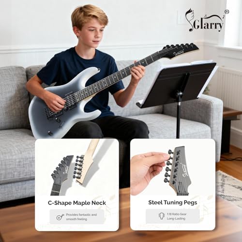 GLARRY 39" Full Size Electric Guitar Kit for Beginners, Starter Electric Guitar Set with 20W Amp & HSH Pickups, Model 170 (Black-White)