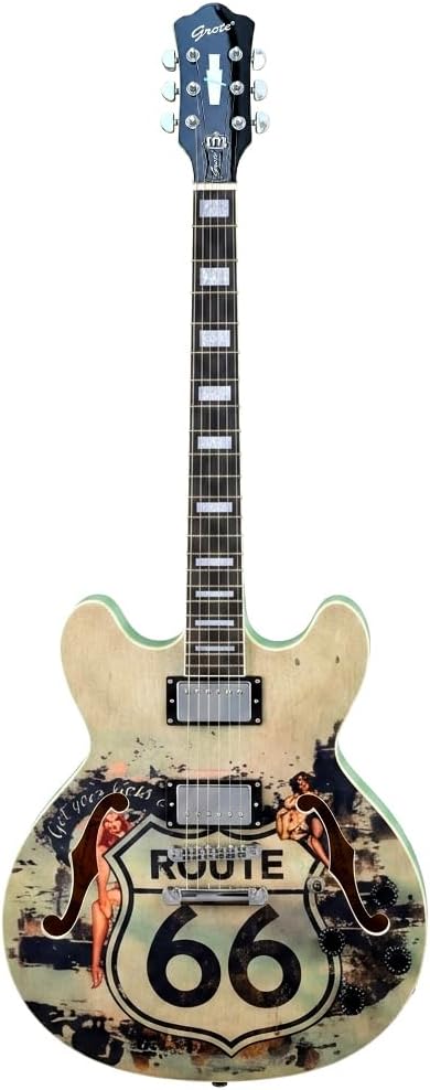 Grote Full Scale Electric Guitar Semi-Hollow Body Guitar Stainless Steel Frets (Vintage Sunburst)