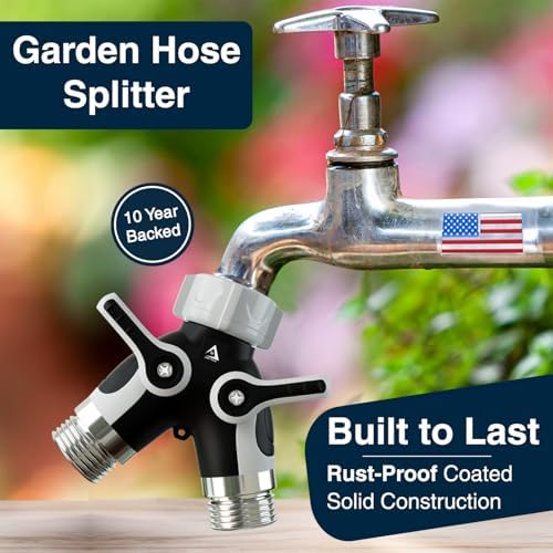 DBR Tech® Hose Splitter 2 Way, Heavy Duty Metal Connector, Two Way Garden Hose Splitter, High Flow Spigot Faucet Bib Adapter