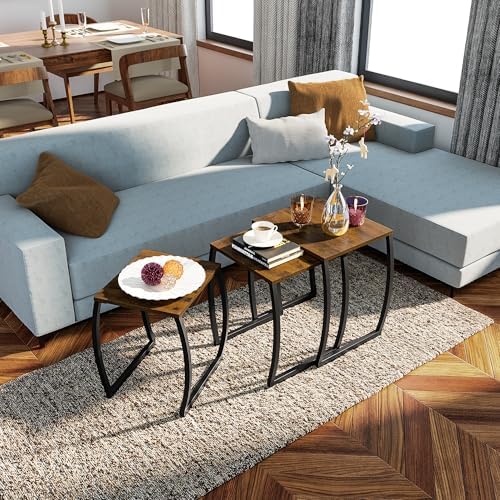 SRIWATANA Nesting Tables, Vintage Side End Tables Living Room, Coffee Snack Table Set of 3 | Compact 3-Piece Stacking Tables