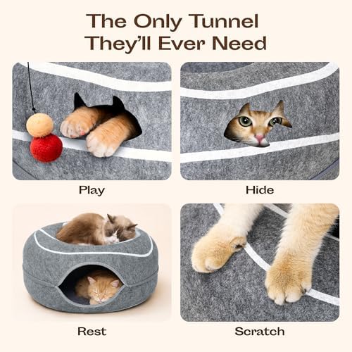 Cat Cave – Premium Felt Cat Bed for Indoor Cats, Handmade 100% Merino Wool (Large, Black Aqua)