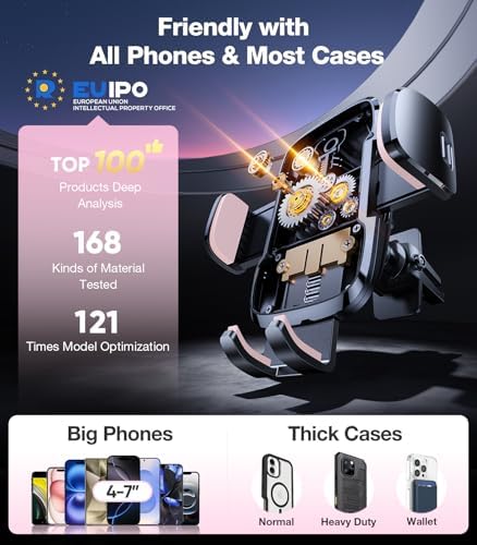 TORRAS Ultra-Durable Phone Holders for Your Car【96+LBS Strongest Suction】 Car Phone Holder Mount, Safety Certs Cell Phone Car Mount Truck for Dashboard Windshield Vent for iPhone 17 16 15 14 Pro Max