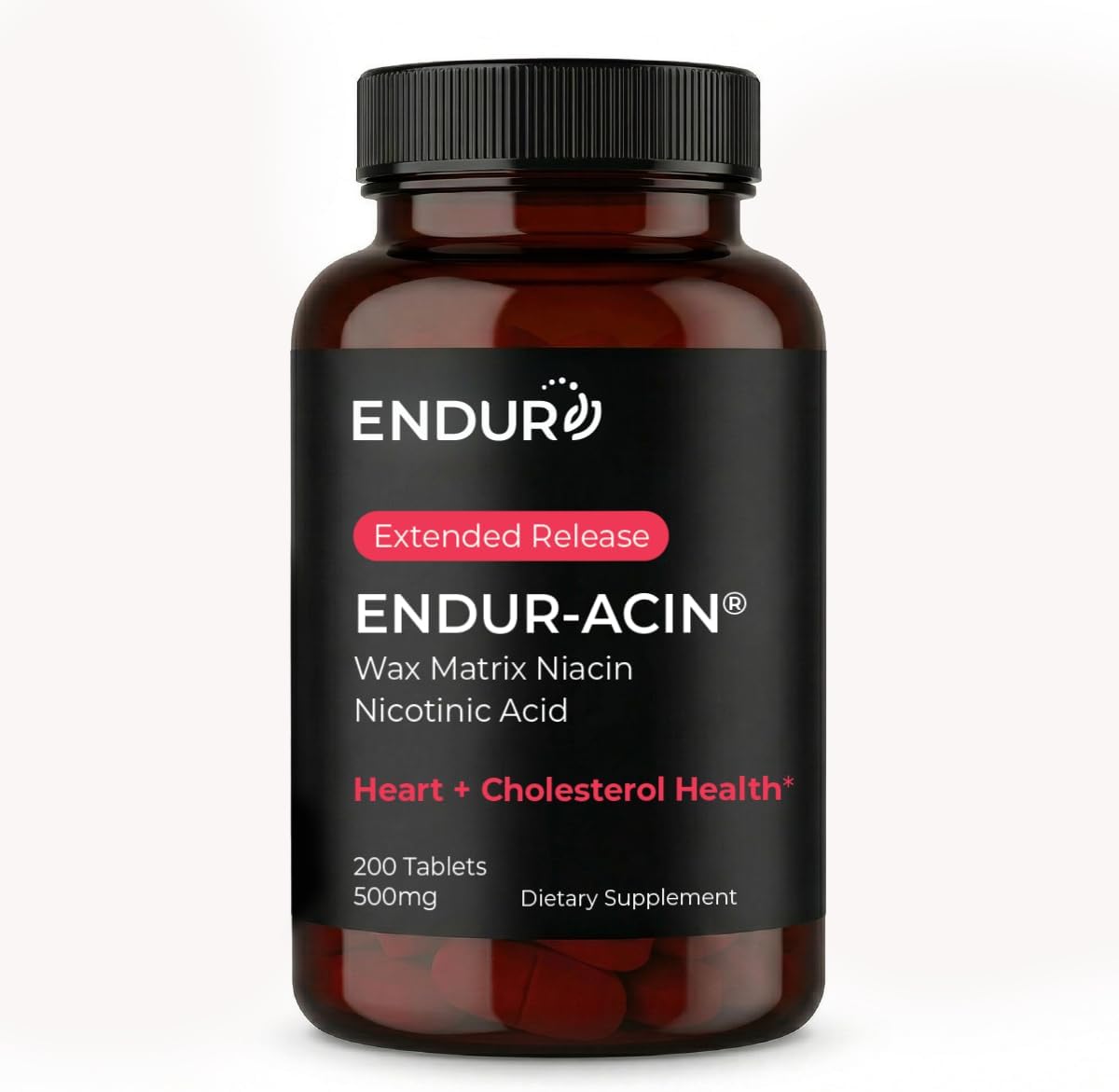 ENDUR-ACIN - Niacin B3 - ER (Extended Release) 500 mg (200 ct) | Nicotinic Acid Formula Supporting Healthy Heart & Cholesterol Balance with