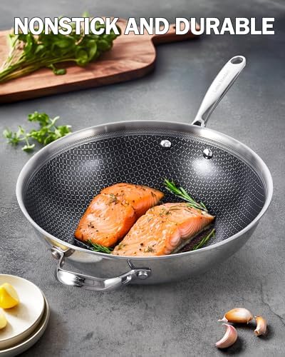 Cooks Standard Multi-Ply Clad 12 Inch Stainless Steel Wok Pan, Stir Fry Pan with Glass Lid, Induction Cookware, Dishwasher & Oven Safe, Compatible with All Cooktops