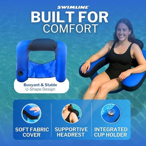 SWIMLINE Original Fabric Covered Inflatable Pool Lounger | with Comfortable Sling Seat, Back Rest, and Built in Cup Holder | for Pool, Beach, Lake, and More