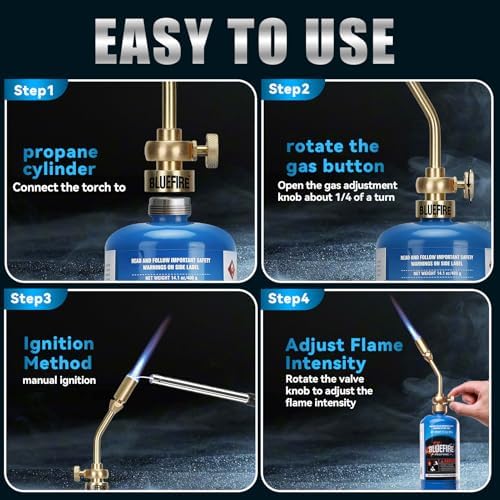 BLUEFIRE Solid Brass Jumbo Pencil Flame Gas Welding Torch Head Nozzle Upgraded Full Metal Version Fuel by MAPP MAP Pro Propane CGA600 Cylinder