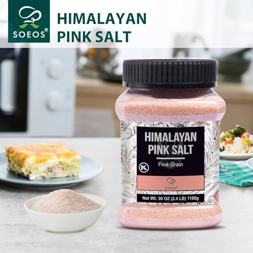 Soeos Himalayan Pink Salt, Fine Grain, 39 oz (2.4lb), Bottled