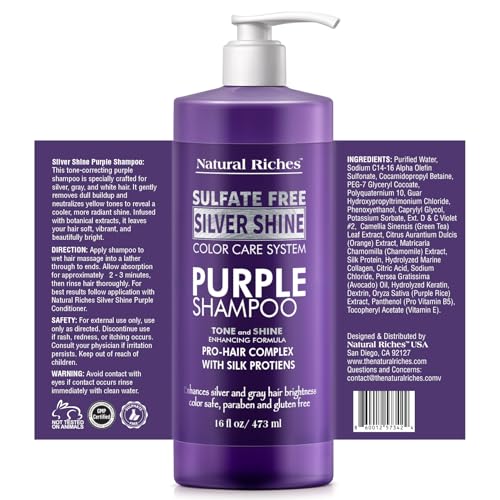 Purple Shampoo & Conditioner Set for Silver Hair, Sulfate Free, 16 Fl Oz