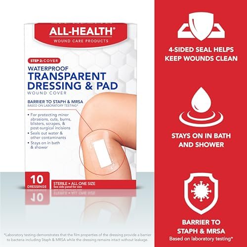 All Health Waterproof Transparent Dressing & Pad, 2.375in x 4in, 10 Count