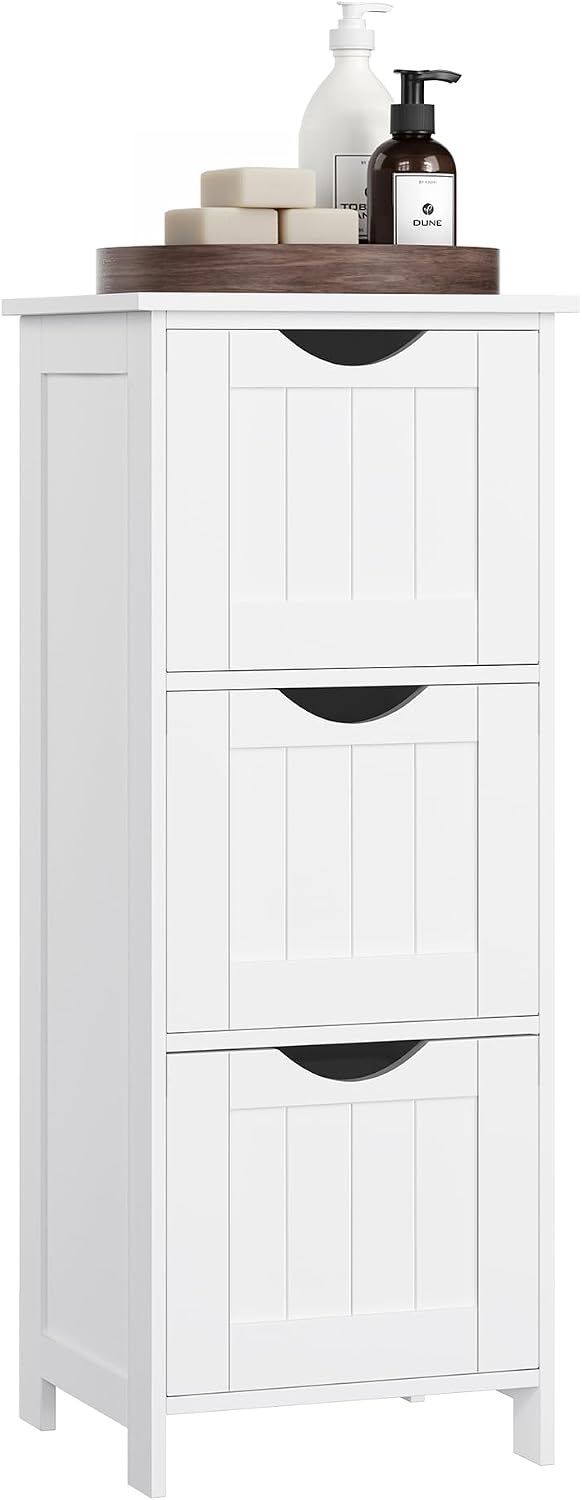 VASAGLE Floor Storage Cabinet, Freestanding Storage Organizer with 4 Drawers, 11.8 x 11.8 x 32.3 Inches, for Living Room, Bathroom, Dining Room, Kitchen, Modern Style, Cloud White ULHC040WH01S