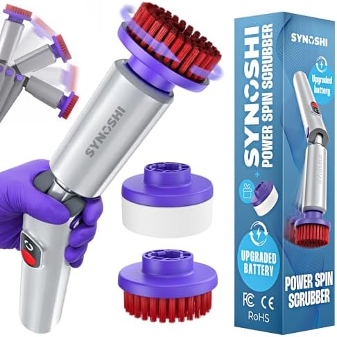 SYNOSHI PRO Electric Spin Scrubber Cordless Cleaning Bathroom Scrubber | Waterproof Shower Cleaning Brush with Adjustable Angles, 2 Speed