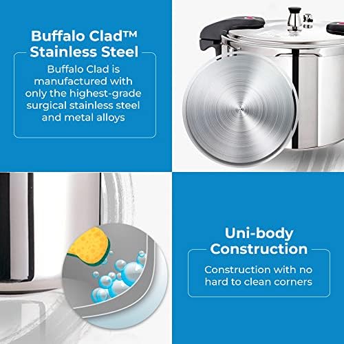 Buffalo 15 Qt Pressure Cooker Stainless Steel - Large Stove Top Canner | 15 Quart Pressure Canners for Canning - Easy to Clean Pressure Canning Pot with Lid - Can Cooker - QCP415