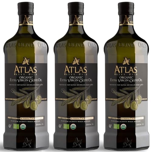 Atlas Organic Extra Virgin Olive Oil, Moroccan, High Polyphenol, 750 mL | Cold Pressed EVOO With High Smoke Point, Trusted By Award-Winning Chefs, One Family Farm, Polyphenol-Rich & Smooth Finish