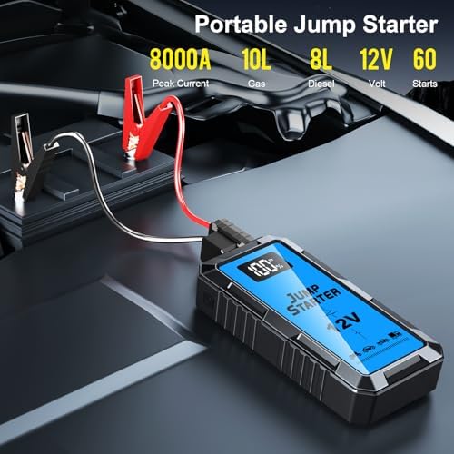 8000A Car Battery Jump Starter Box with Jumper Cables, 12V Car Jump Starter Portable (All Gas