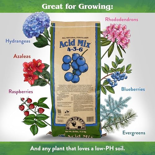 Down To Earth All Natural Fertilizers Organic Acid Mix - 4-3-6, 25 lb | Plant Food for Blueberries, Raspberries, Azaleas, Camellias, Rhododendrons, Hydrangeas, Evergreens and Acid-Loving Plants