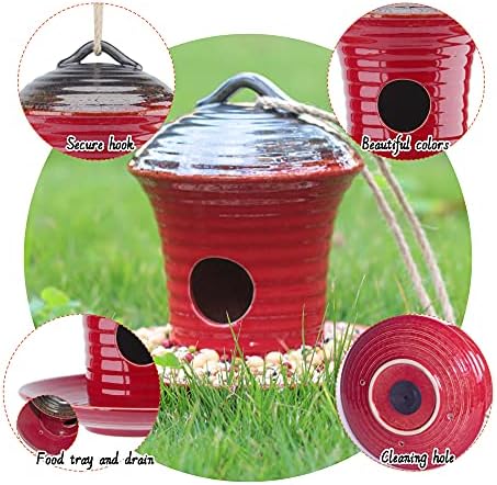 Kimdio Birdhouse Ceramic Hanging Birdhouses Bird Hut Hanging Outdoor Birdhouse for Wild Birds, Finch, Cardinal, and Bluebird - Blue