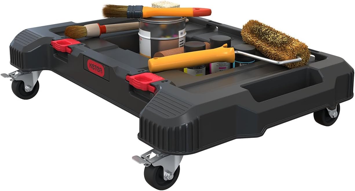 Keter Masterloader Resin Rolling Tool Box with Locking System and Removable Bins – Perfect Organization and Storage Chest for Power Drill, Tape Measure, and Screwdriver Set, Black | Black, Heavy Duty, Weatherproof, All Terrain Wheels, Durable, Easy Slide…