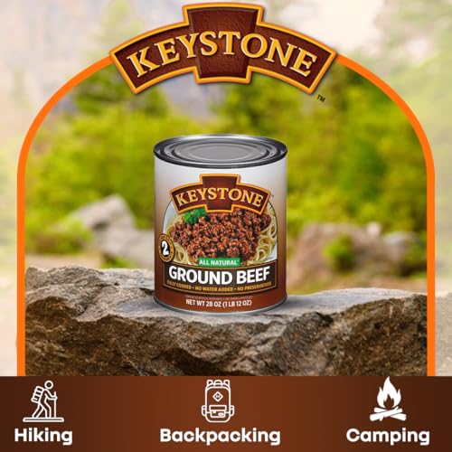 Keystone Meats All Natural Heat and Serve Ground Beef 14 oz – Fully Cooked Canned Meat – Ready to Eat – 5-Year Shelf Life – Pantry Staple for Everyday Meals, Emergency Survival Canned Food – Made in USA – Pack of 3
