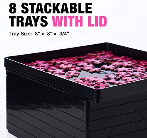 Tidyboss 8 Puzzle Sorting Trays with Lid 8" x 8" - Portable Jigsaw Puzzle Accessories White Background Makes Pieces Stand Out to Better Sort Patterns