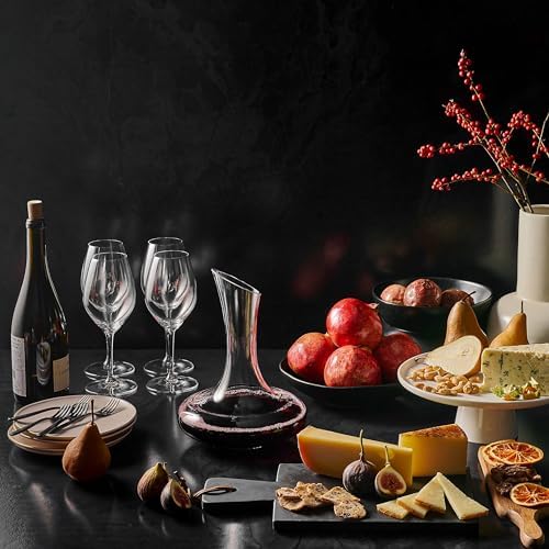 Large Elegant Red Wine Decanter with Aerator Pourer, 1600ml. - Hand Blown Lead-Free Crystal Glass Carafe for Cabernet, Merlot, Home Bar Accessory