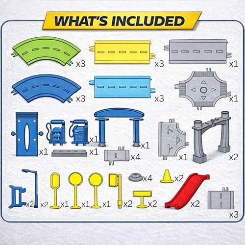 My First Speed Racing Assembly Track Builder Toy Playset - Starter Kit with 6 Diecast Cars, Accessories for Kids