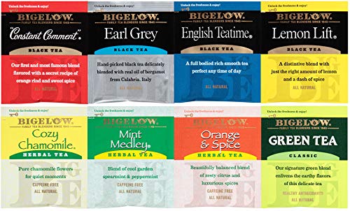 Bigelow Tea Green Tea Assortment, 64 Count (Pack of 1) | Individually Wrapped Tea Bags with Classic, Decaffeinated, Mint, Peach, Constant Comment, Lemon, Mango, and Earl Grey Teas