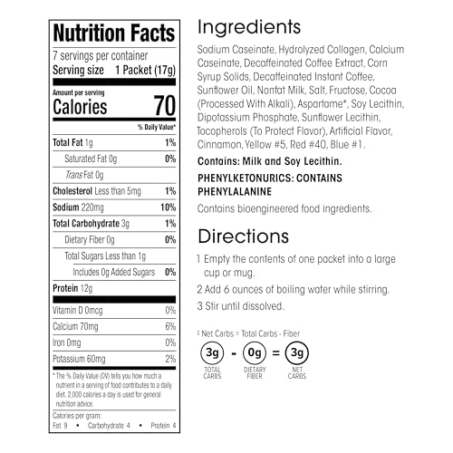 Wonderslim Protein Coffee Drink Mix with Casein Protein – 7 ct (Cappuccino) | With Collagen, 12g Protein, 70 Calories, Low Sugar, 3g Net Carbs, Keto Friendly, Gluten Free, GLP-1 Friendly Coffee Drink Mix