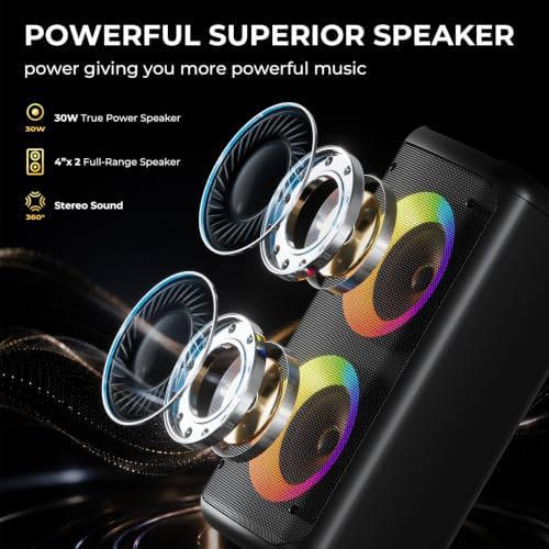Bluetooth Speaker with 2 Wireless Microphones, 30W Big Party Speaker for Adults Kid Karaoke with Lights