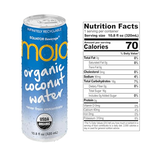 MOJO Organic Coconut Water, Hydration, Electrolytes, Non-GMO, 11.1 oz, 12 Pack