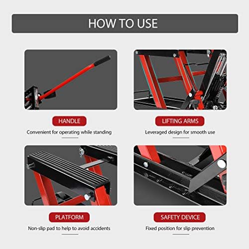 VIVOHOME 1500 LBS Hydraulic Motorcycle Lift Jack | Heavy-Duty Steel ATV Lift Stand with Wheels & Handle, for Motorcycles, Dirt Bikes, ATVs (Red)