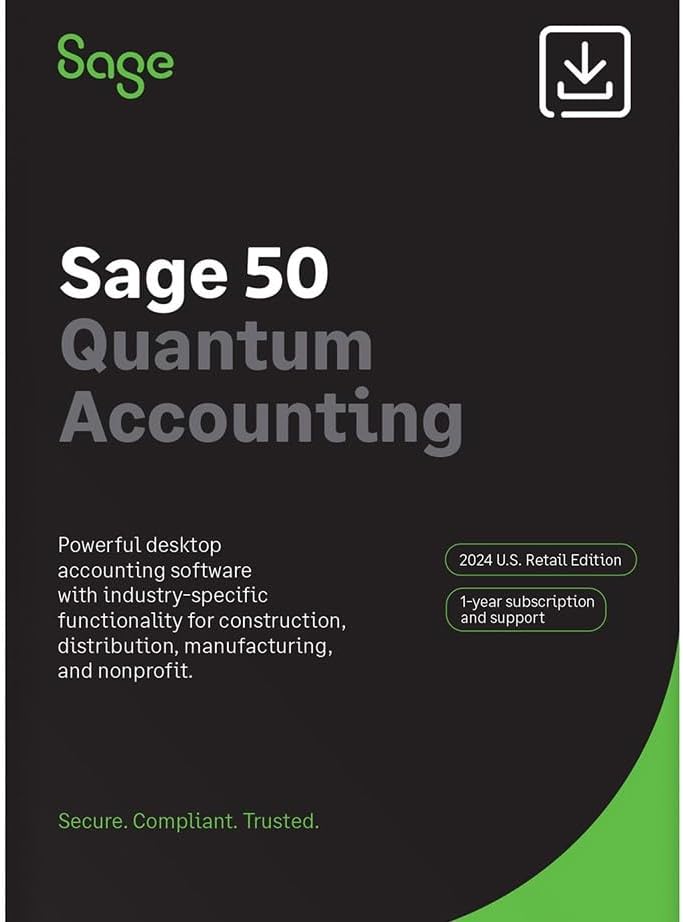 SAGE 50 Quantum Accounting 2024 U.S. Retail Edition 1-User | PC Download | 1-user, 1-year subscription with advanced inventory, bookkeeping