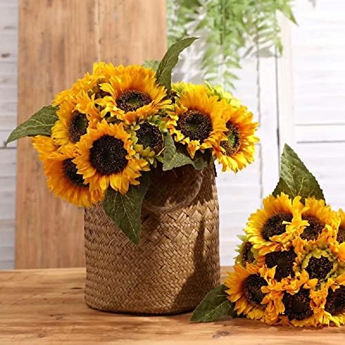Laelfe Artificial Sunflower Flowers Long Stem Silk Fake Large Sunflowers Decoration for Outdoor Home Wedding Baby Shower Birthday Party Single Bulk
