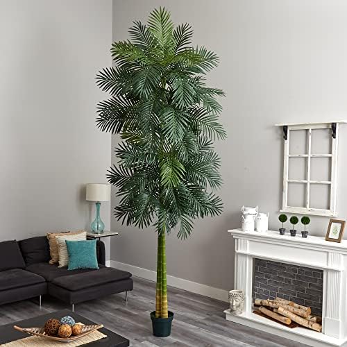 Nearly Natural 4 ft Artificial Golden Cane Palm Tree with Nursery Pot | Double-Stalk, Lush Realistic Foliage, Indoor Faux Palm Plant, Living Room Decor, Perfect Tropical Decoration