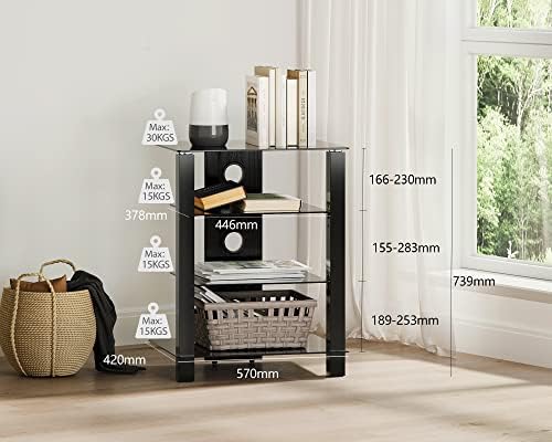 FITUEYES 4-Tier AV Media Cabinet Stand with Multiple Height Options, Black